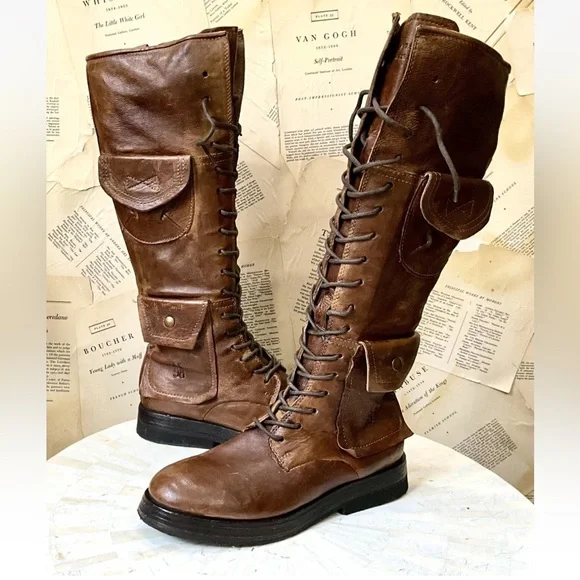 Free People A.S.98 Elisa Tall Lace Boot Fondente Brown Distress Leather - Picture 11 of 12
